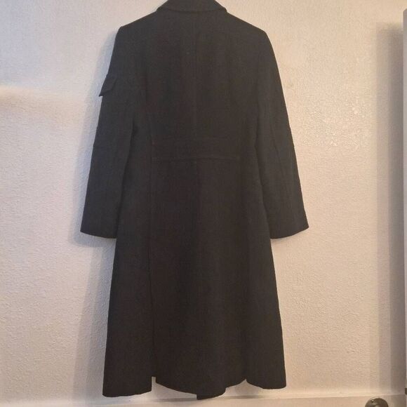 BCBG MaxAzria Black Wool Blend Sexy Trench Coat: Flattering Classic Essential - Picture 3 of 7